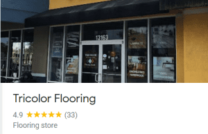 tricolor flooring google my business entry with 4.9 star reviews
